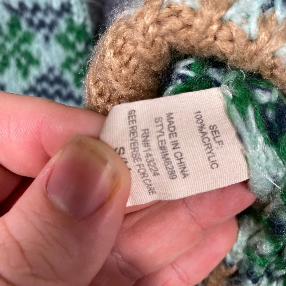 Vintage Charm Fair Isle Sweater Men Size S M Green Orange Geometric Knit‎